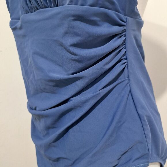 Cupshe Bianca Plunge Halter One Piece Ruched Swimsuit Dusty Blue 1x NWT - Picture 14 of 15